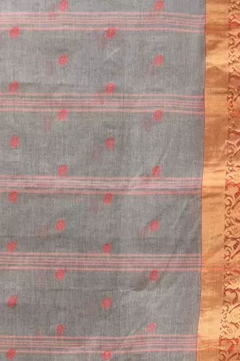 Grey tant pure cotton saree with zari border