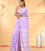 Lavender soft cotton saree with subtle striped pallu