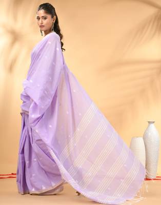 Lavender soft cotton saree with subtle striped pallu 2