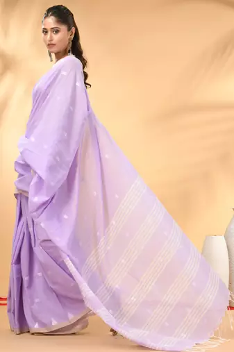 Lavender soft cotton saree with subtle striped pallu