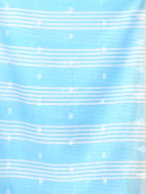 Sky blue soft cotton saree with subtle striped pallu 4