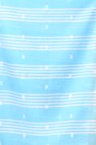 Sky blue soft cotton saree with subtle striped pallu