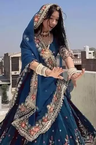 Blue Thread & sequin Work Lehenga Choli Set 