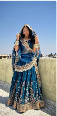 Blue Thread & sequin Work Lehenga Choli Set  3