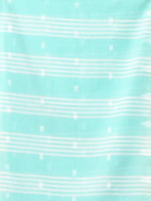 Aqua blue soft cotton saree with subtle striped pallu 4