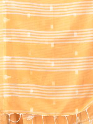 Beige soft cotton saree with subtle striped pallu 4