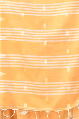 Beige soft cotton saree with subtle striped pallu