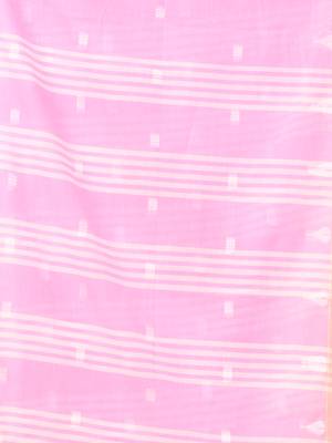 Pink soft cotton saree with subtle striped pallu 4