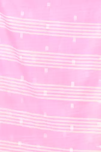 Pink soft cotton saree with subtle striped pallu