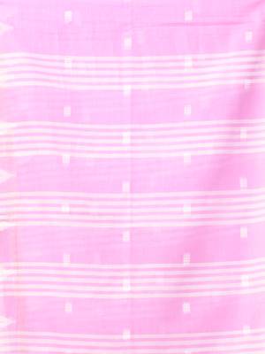 Pink soft cotton saree with subtle striped pallu 4