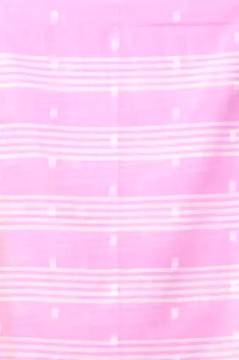 Pink soft cotton saree with subtle striped pallu