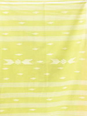 Lime green and white handwoven cotton saree with all-over stripes and textured pallu 4