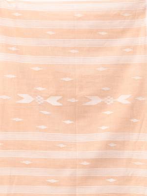 Beige and white handwoven cotton saree with all-over stripes and textured pallu 4