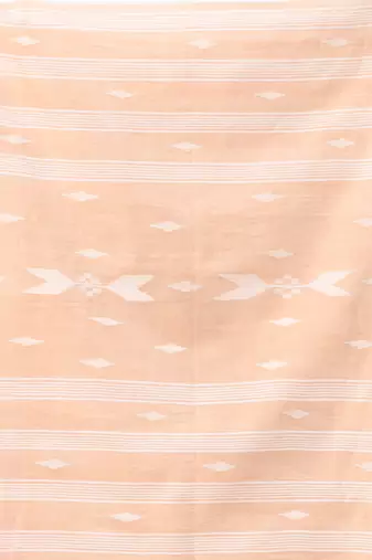 Beige and white handwoven cotton saree with all-over stripes and textured pallu