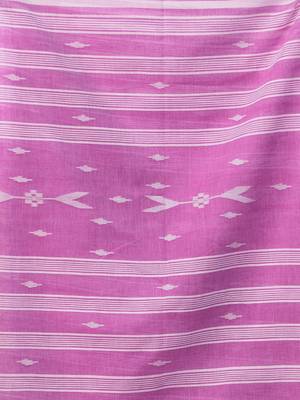 Lavender and white handwoven cotton saree with all-over stripes and textured pallu 4