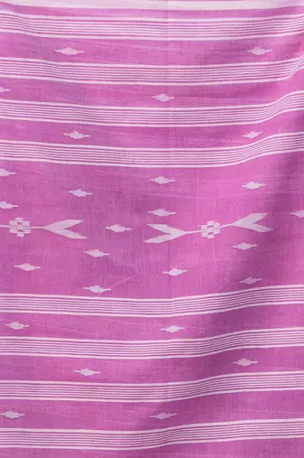 Lavender and white handwoven cotton saree with all-over stripes and textured pallu
