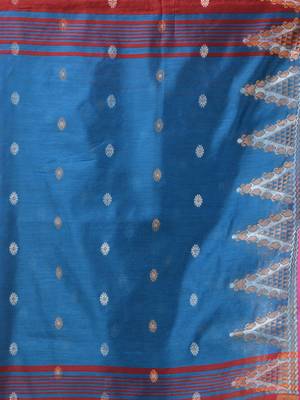 Maroon and blue cotton blend saree with ethnic motifs 4
