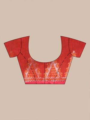 Green and red cotton blend saree with ethnic motifs 5