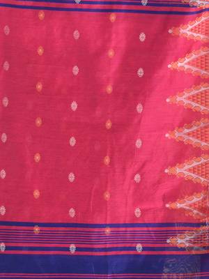 Royal blue and pink cotton blend saree with ethnic motifs 4