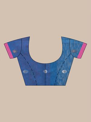 Pink and blue cotton blend saree with ethnic motifs 5
