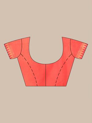 Orange and pink cotton saree with geometric woven border 5