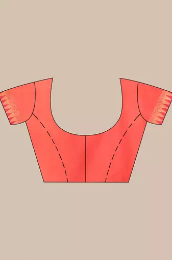 Orange and pink cotton saree with geometric woven border