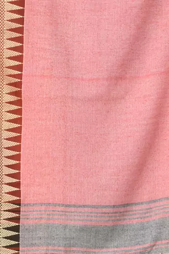 Grey and maroon cotton blend saree with black contrast border