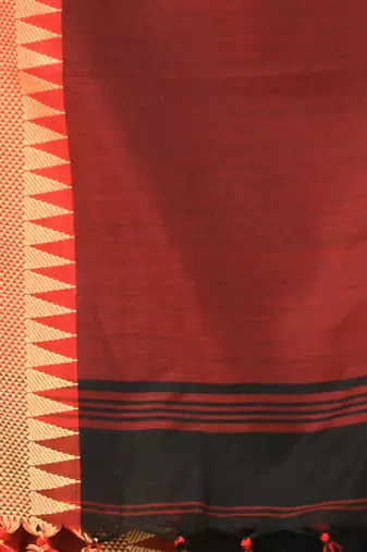 Black and red cotton saree with geometric woven border
