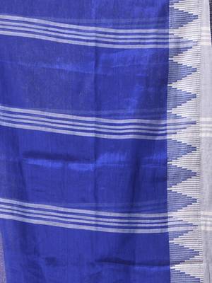 Blue and white tissue saree with woven geometric border 4