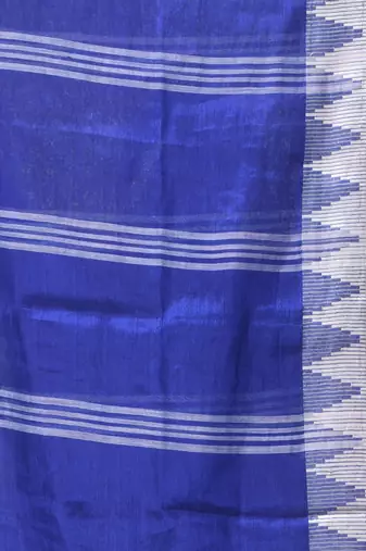 Blue and white tissue saree with woven geometric border
