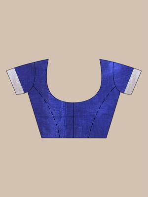 Blue and white tissue saree with woven geometric border 5