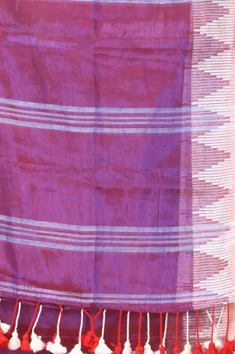 Magenta and white tissue saree with woven geometric border