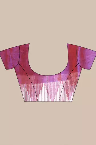 Magenta and white tissue saree with woven geometric border