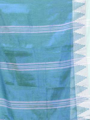 Sea green and white tissue saree with woven geometric border 4