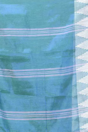 Sea green and white tissue saree with woven geometric border