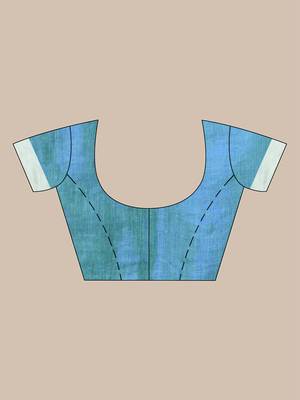 Sea green and white tissue saree with woven geometric border 5