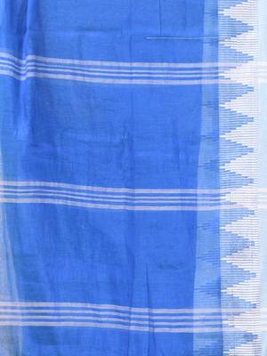 Sapphire blue and white tissue saree with woven geometric border 4