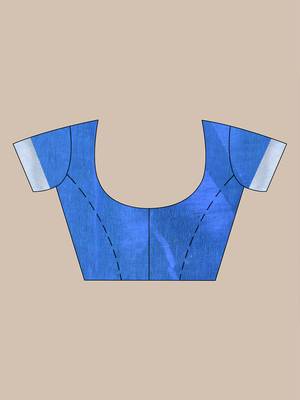 Sapphire blue and white tissue saree with woven geometric border 5