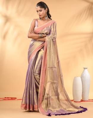 Lavender golden glow tissue saree 1