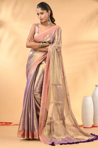 Lavender golden glow tissue saree