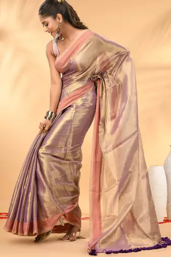 Lavender golden glow tissue saree
