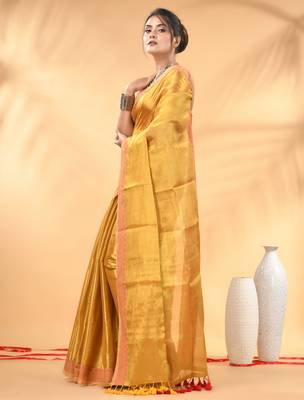 Yellow golden glow tissue saree 2