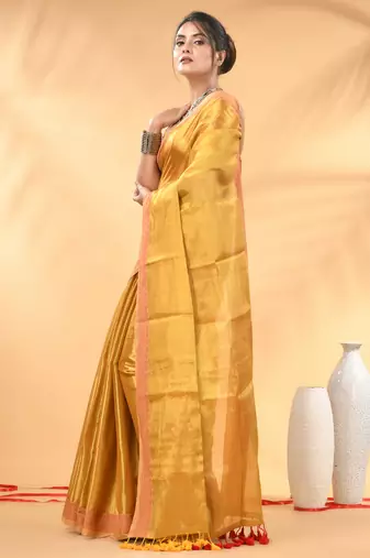 Yellow golden glow tissue saree