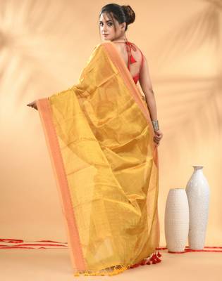 Yellow golden glow tissue saree 3