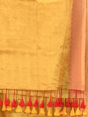 Yellow golden glow tissue saree 4