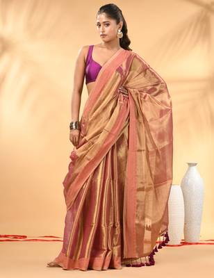 Blush pink golden glow tissue saree 1