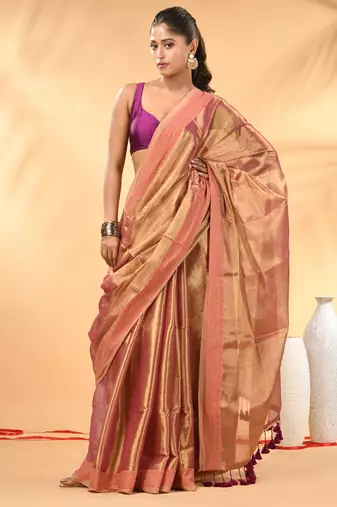 Blush pink golden glow tissue saree