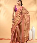 Blush pink golden glow tissue saree