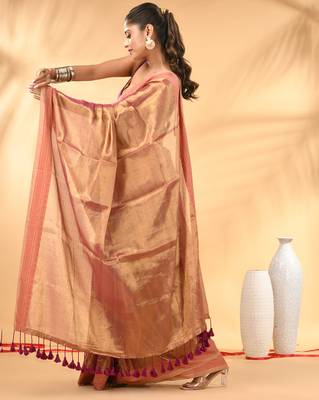 Blush pink golden glow tissue saree 2