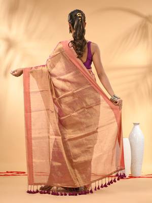 Blush pink golden glow tissue saree 3